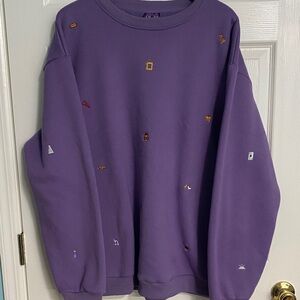 Purple Heavy Weight Crewneck Sweatshirt with Friends Charms Embroidered 2XL